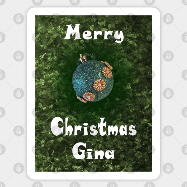 Merry Christmas Gina - Green Glitter Ball Ornament with Beaded Flowers :) Sticker by Myriel